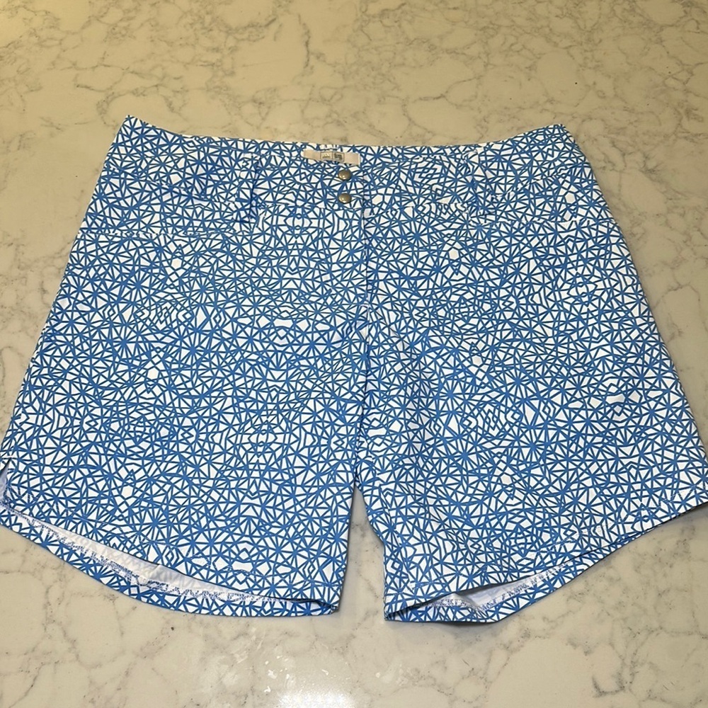 Adidas Golf Womens Blue White Geometric Deco Print Shorts Size 2 NEW